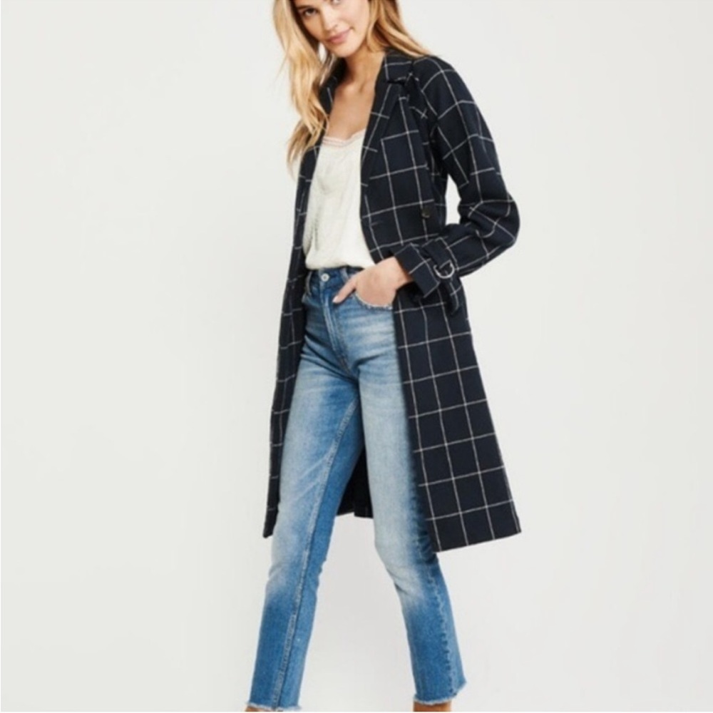 NWT Abercrombie & Fitch Navy Checked Coat, Size Small